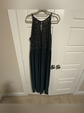 NW Woman 14W Green Sequin Lace Maxi Dress Plus Size Formal Evening